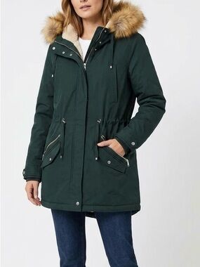 Royal Matrix Dark Green Fleece Lined Parka Jacket Faux Fur Hood 18 Utility Chic